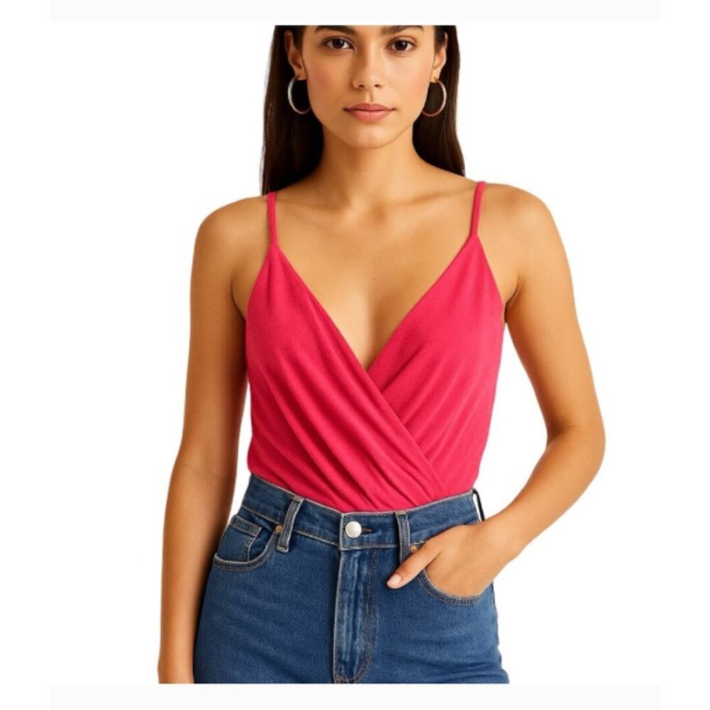 21 Saints Fuchsia Pink Wrap-Front Bodysuit – Spaghetti Strap One-Piece Size S